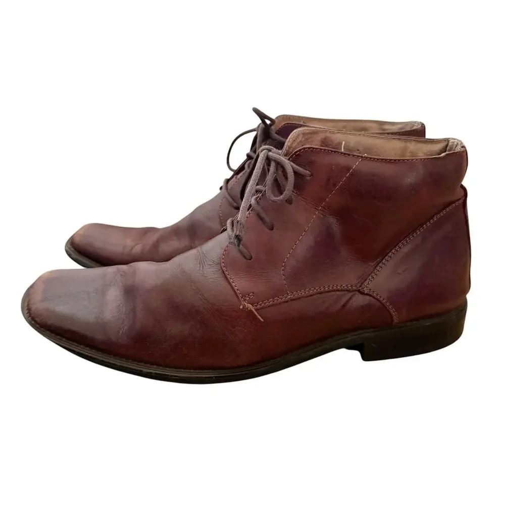 Fratelli‎ Select Men 10.5 Red Brown Italian Leather Chukka Boots Square Toe